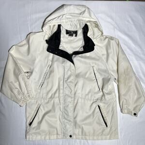 Eddie Bauer Womens Hooded Jacket Cream Outdoor Windbreaker Petite M Gorpcore